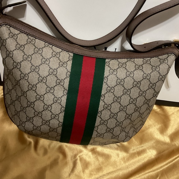 Gucci Beige and Brown Ophidia GG Shoulder Bag with Red and Green Stripe - Picture 3 of 16